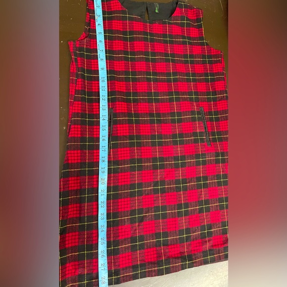 Tweed woven dress by Benetton, red & black check for 8-10 years old girls Size S - Picture 5 of 7